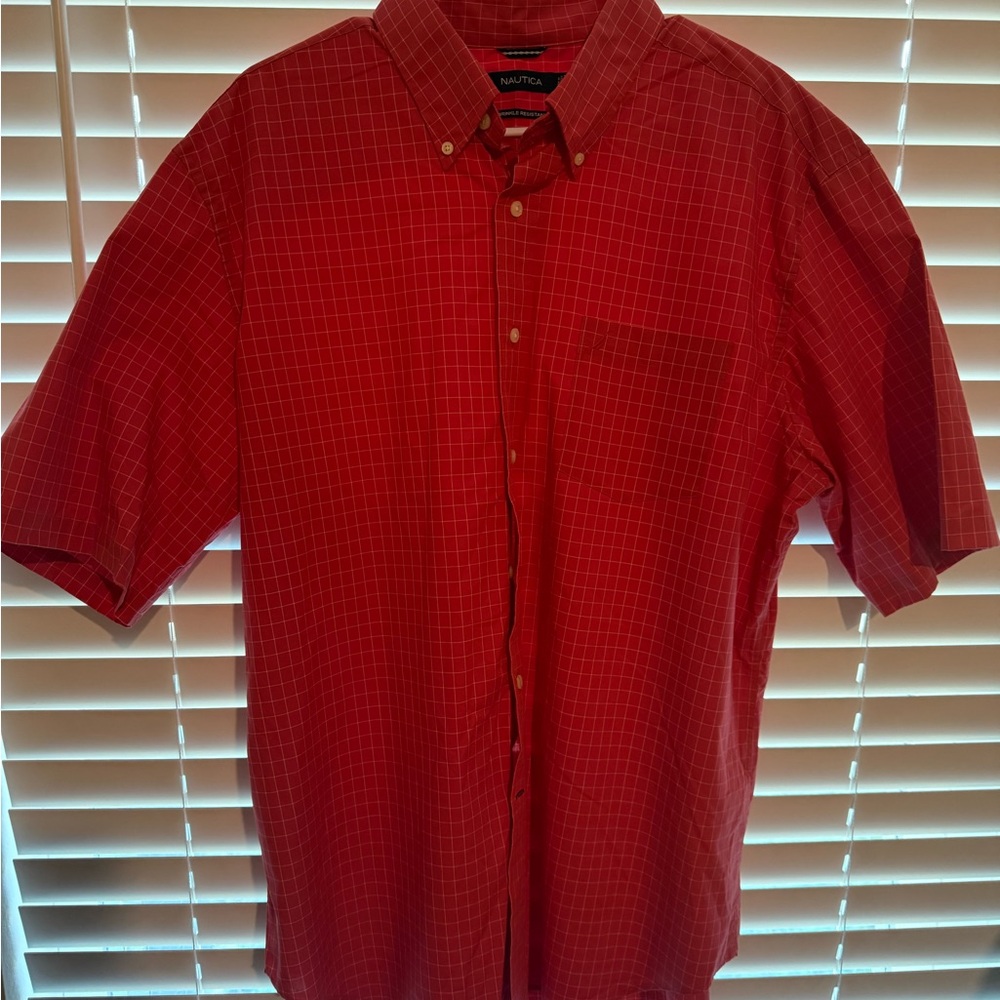 Nautica Men's Red Plaid Button Down Shirt
